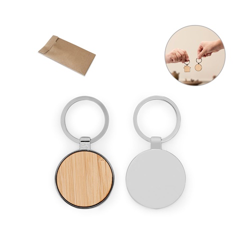 GASTON ROUND. Pyöreä rautainen avaimenperä sinkistä ja bambusta