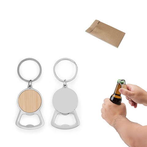 MEEKO. Pyöreä rautainen avaimenperä sinkistä ja bambusta