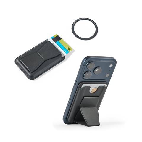 CONNOR. Magneettinen korttikotelo PU-nahasta, helppo kiinnittää matkapuhelimen takaosaan, RFID-suojattu