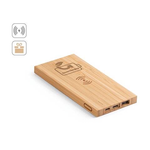 FITCH. 5 000 mAh:n varavirtalähde ja 5 W:n langaton laturi bambusta - Image 4